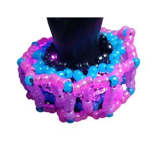 Purple Blue Kandi Carousel Cuff, Glow-in-Dark Pony Beads and A Light